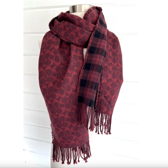 COACH Reversible Signature Plaid Double Faced Muffler in Oxblood - Picture 1 of 7